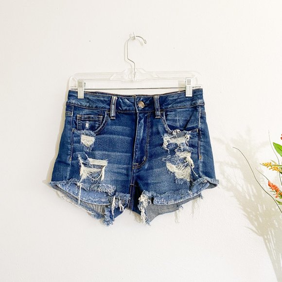 AMERICAN EAGLE Hi Rise Jean Distress Shorts Lace 6